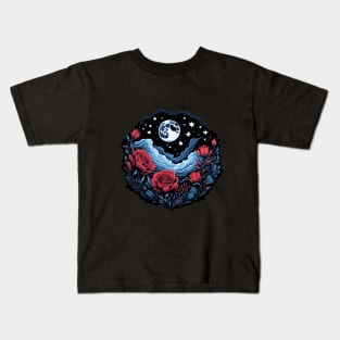 Starry Sky and Red Roses Kids T-Shirt